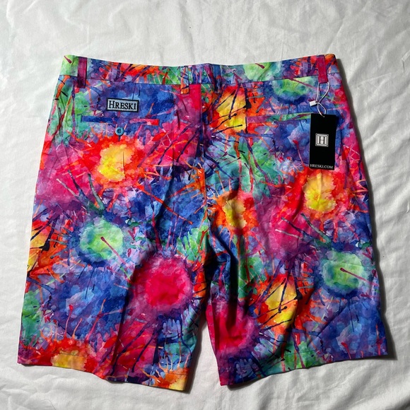 NWT Hreski Explosion of color mulitcolored golf shorts men’s size 40 - Picture 2 of 6